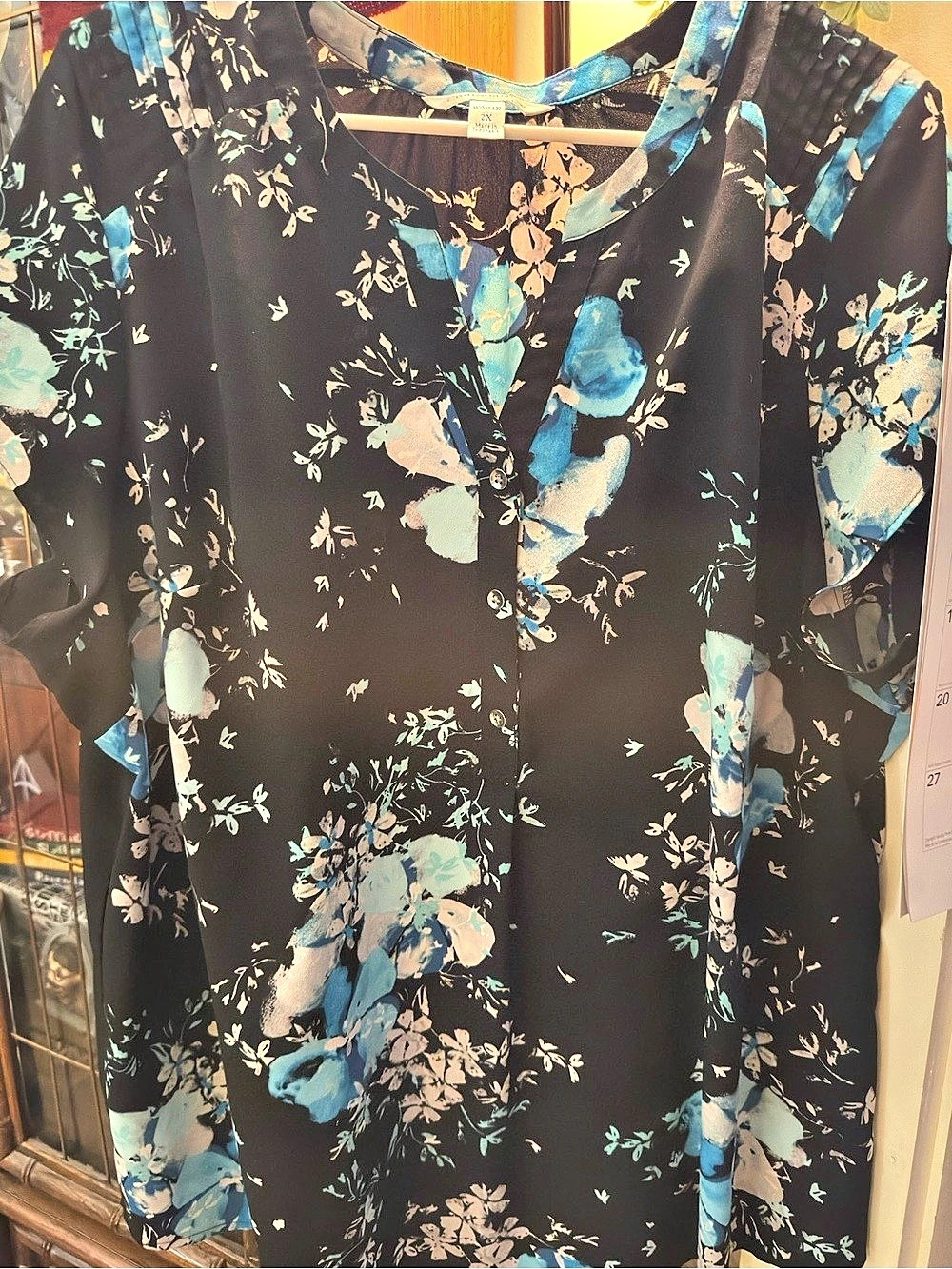 Croft & Barrow Floral Blouse Black & Blue